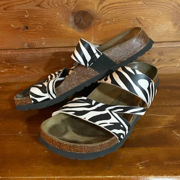 Betula Birkenstock Womens Zebra Leather Black White Sandals 39/8 - Picture 3 of 7